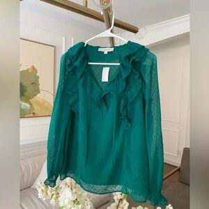 NWT LOFT Emerald Ruffle Blouse